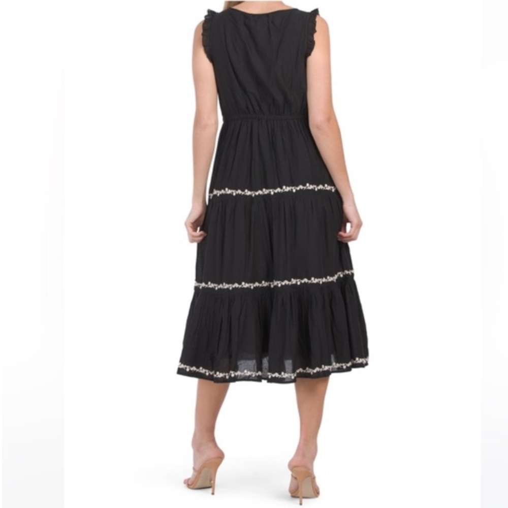 LUCKY BRAND Black White Floral Embroidered Tiered Sleeveless Boho Midi Dress S - Picture 2 of 10
